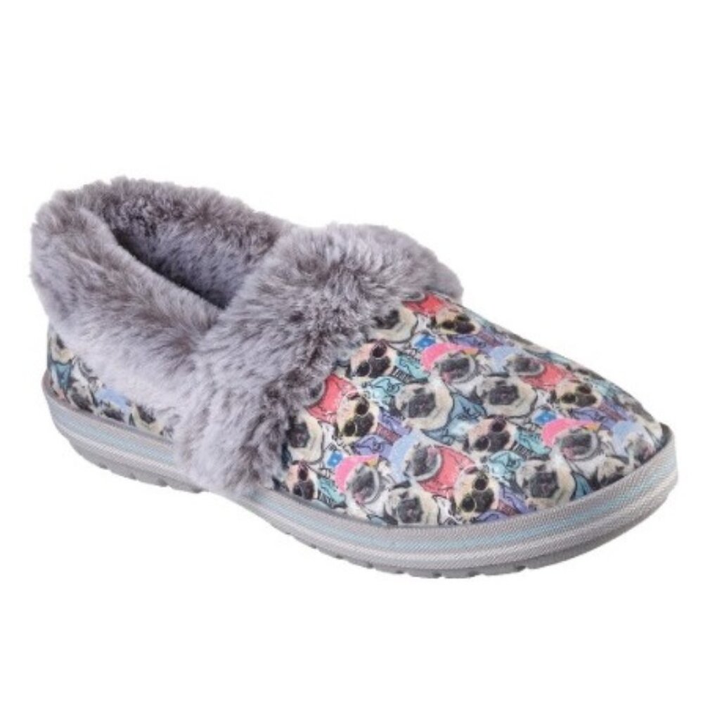 Bobs Skechers Too Cozy Paws Dog Forever Gray Womens Memory Foam Slippers